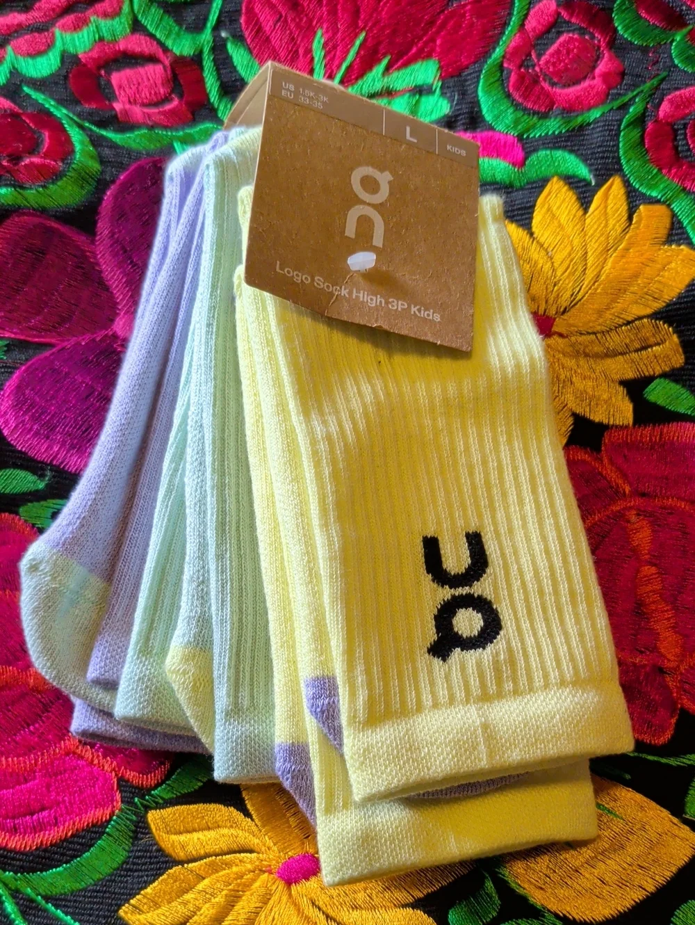 On Running Kids Pastel 3-Pack Socks - Yellow, Mint, Lavender